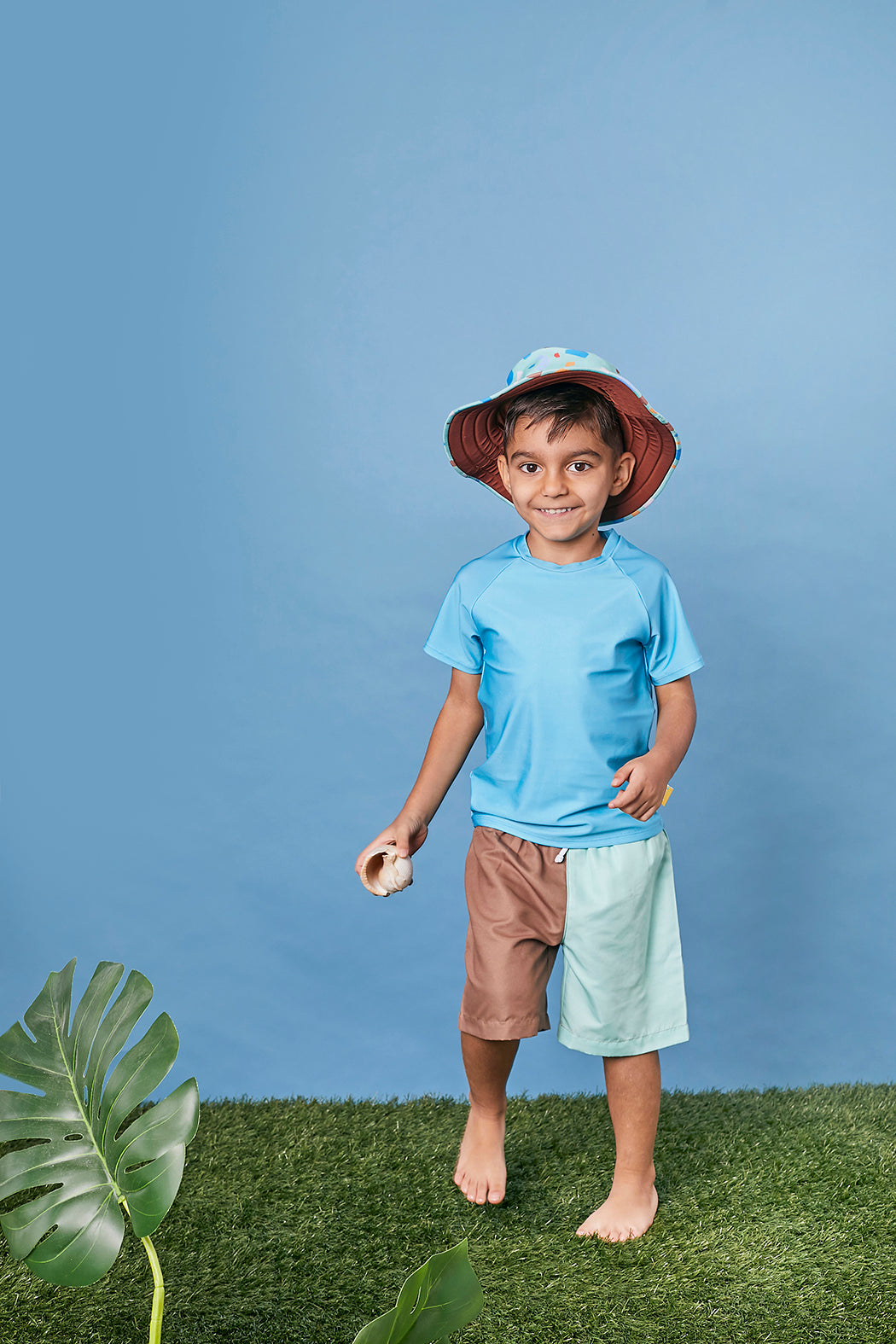 Tyoub Kids Board Shorts Recycled Material Mint | Brown