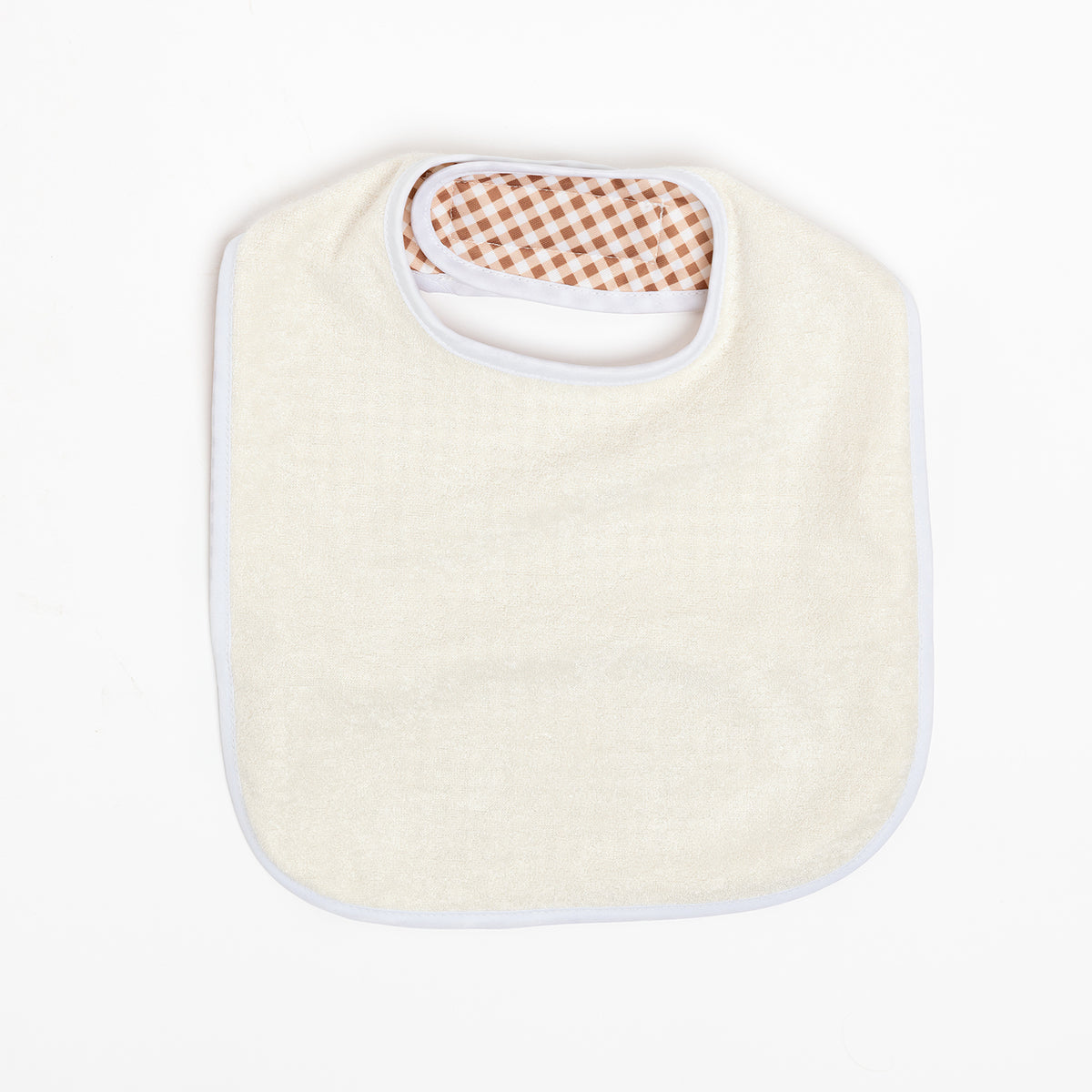 Baby Bib Tyoub Stay-dry Waterproof Fabric– Fawn White Gingham Check. For baby feeding and eating, bib covers chest area, keeping baby clean after mealtime. Comfortable with a strong Velcro tab to ensure a comfortable and secure fit, but easy for carer to remove. Gentle and soft on baby skin. Safe and secure our bibs are BPA-free, phthalate-free, PVC-free and lead-free. Unisex design fits infant, baby, toddler boys and girls from 6 months to 24 months.