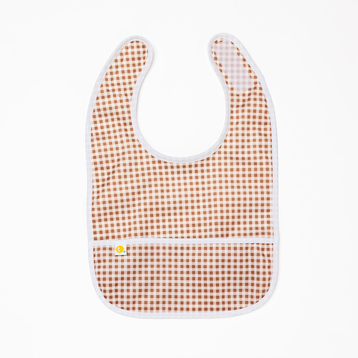 Baby Bib Tyoub Stay-dry Waterproof Fabric– Fawn White Gingham Check. For baby feeding and eating, bib covers chest area, keeping baby clean after mealtime. Comfortable with a strong Velcro tab to ensure a comfortable and secure fit, but easy for carer to remove. Gentle and soft on baby skin. Safe and secure our bibs are BPA-free, phthalate-free, PVC-free and lead-free. Unisex design fits infant, baby, toddler boys and girls from 6 months to 24 months.