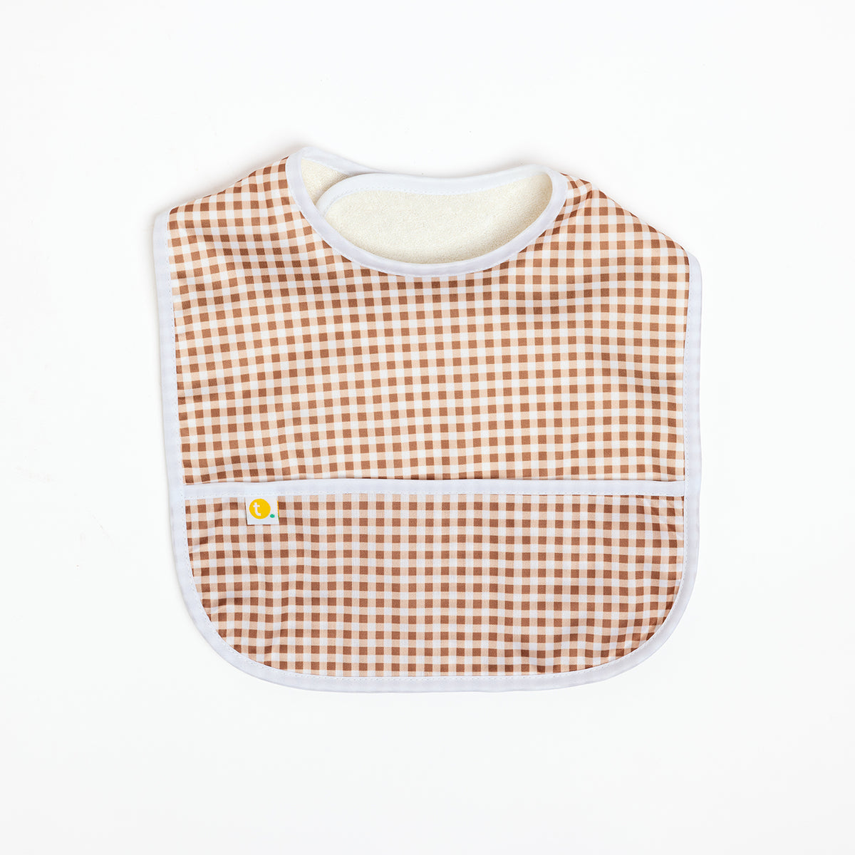Baby Bib Tyoub Stay-dry Waterproof Fabric– Fawn White Gingham Check. For baby feeding and eating, bib covers chest area, keeping baby clean after mealtime. Comfortable with a strong Velcro tab to ensure a comfortable and secure fit, but easy for carer to remove. Gentle and soft on baby skin. Safe and secure our bibs are BPA-free, phthalate-free, PVC-free and lead-free. Unisex design fits infant, baby, toddler boys and girls from 6 months to 24 months.
