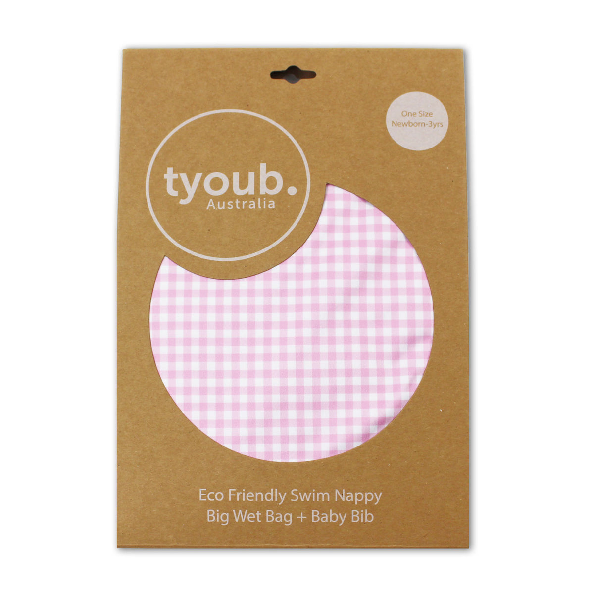 On The Go - Gift Set, Reusable Swim Nappy, Wet Bag and Baby Bib - Pink Check
