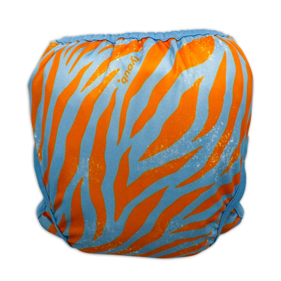 Tyoub Adjustable Reusable Swim Nappy and Wet Bag - Tiger Blue Orange