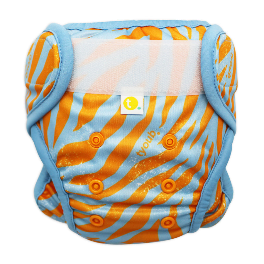 Tyoub Adjustable Reusable Swim Nappy and Wet Bag - Tiger Blue Orange