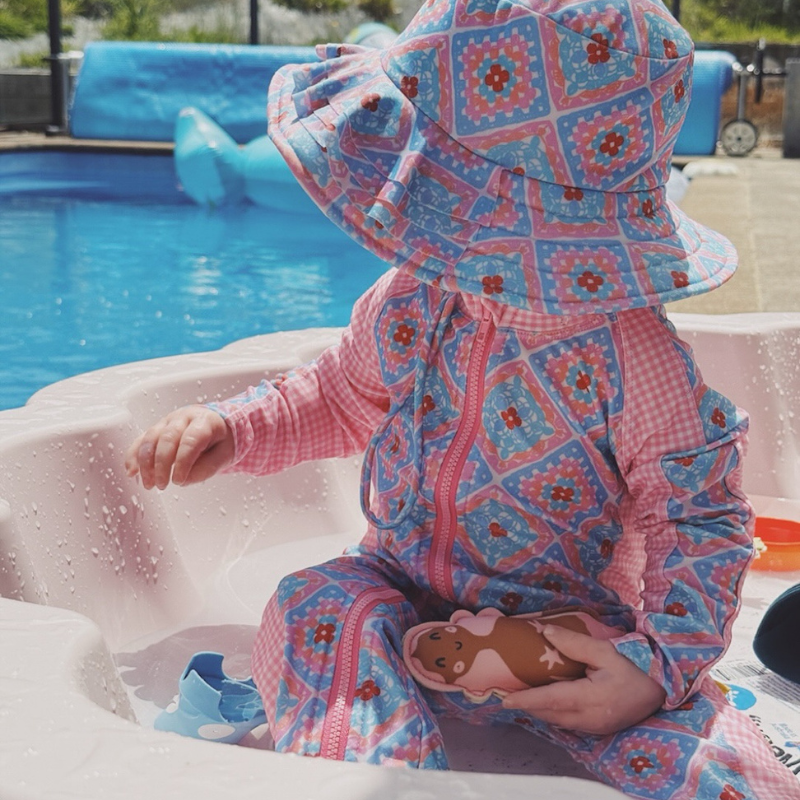 Tyoub Baby Sun-Safe Zip-Up Swimsuit Petal Patchwork