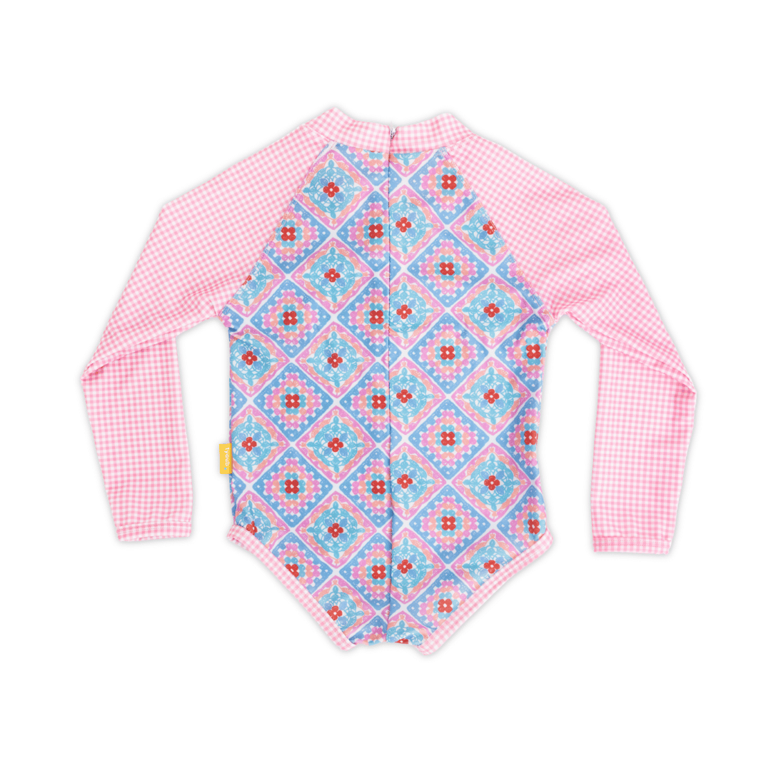 Tyoub Girls Long Sleeve One-Piece Swimsuit Petal Patchwork