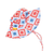 Side view of Tyoub kids’ wide brim bucket hat in Modern Retro Granny Square design, foam shape-retention brim for face and neck coverage, adjustable chin strap with clear toggle quick release clip closure, eco-friendly recycled swim fabric. 