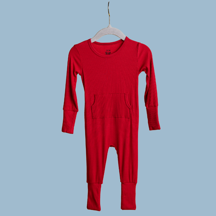 Baby Long Sleeve Bamboo Romper Red