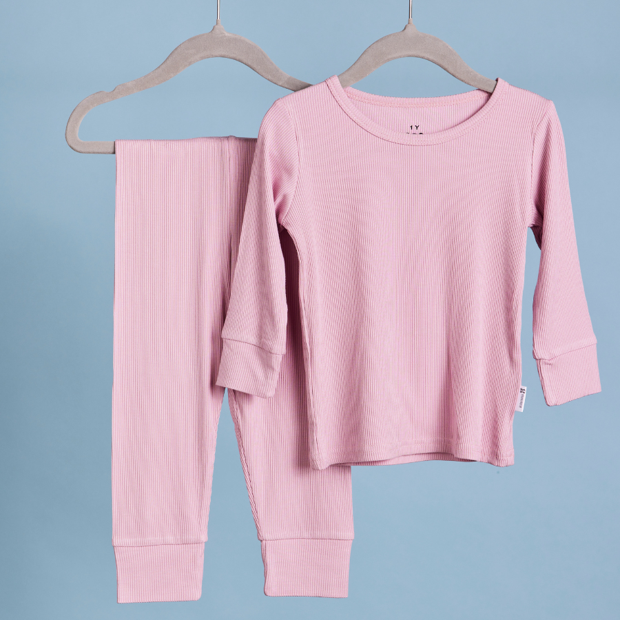Kids Bamboo Long John Pyjama Set Blush Pink