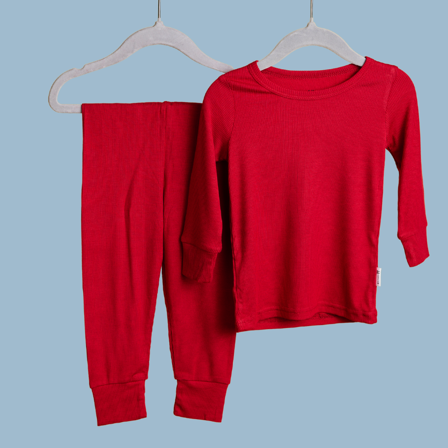 Kids Bamboo Long John Pyjama Set Red
