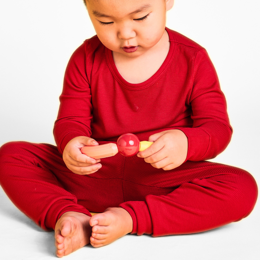 Kids Bamboo Long John Pyjama Set Red