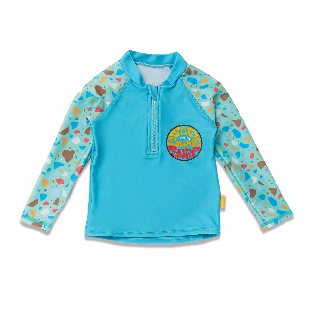 Tyoub Long Sleeve Rash Guard Recycled Ocean Glass Aqua-Green Kids
