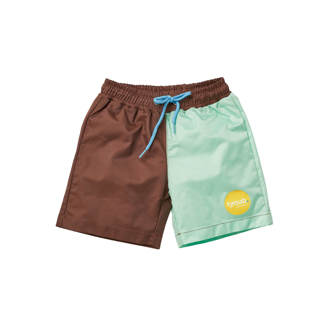 Tyoub Kids Board Shorts  Recycled Material Mint | Brown