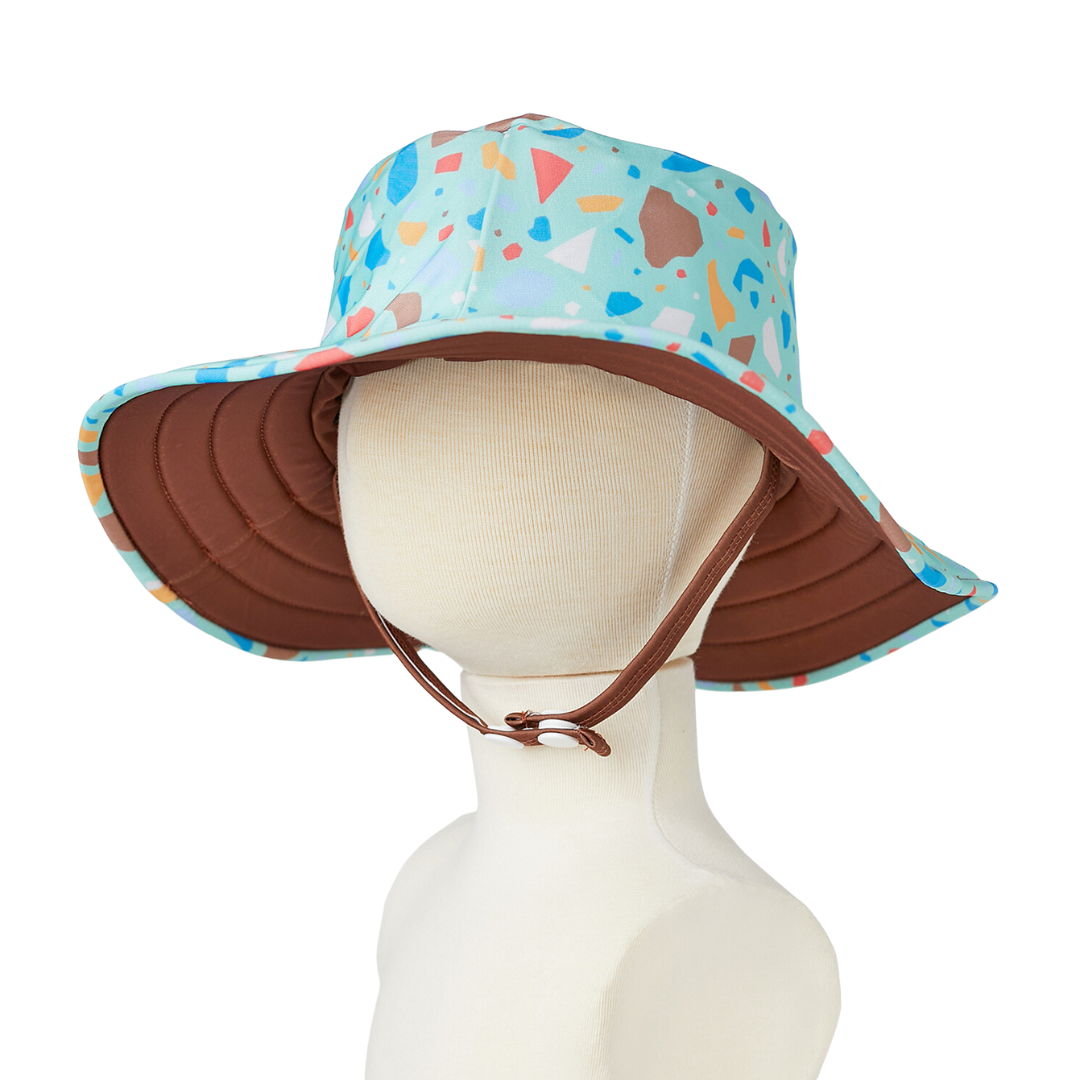 Tyoub Kids Wide Brim Bucket Hat Ocean Glass Green &amp; Brown