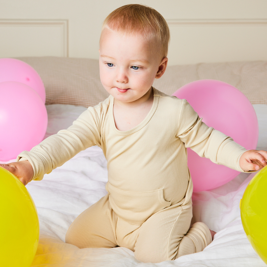 Baby Long Sleeve Bamboo Romper Oatmeal