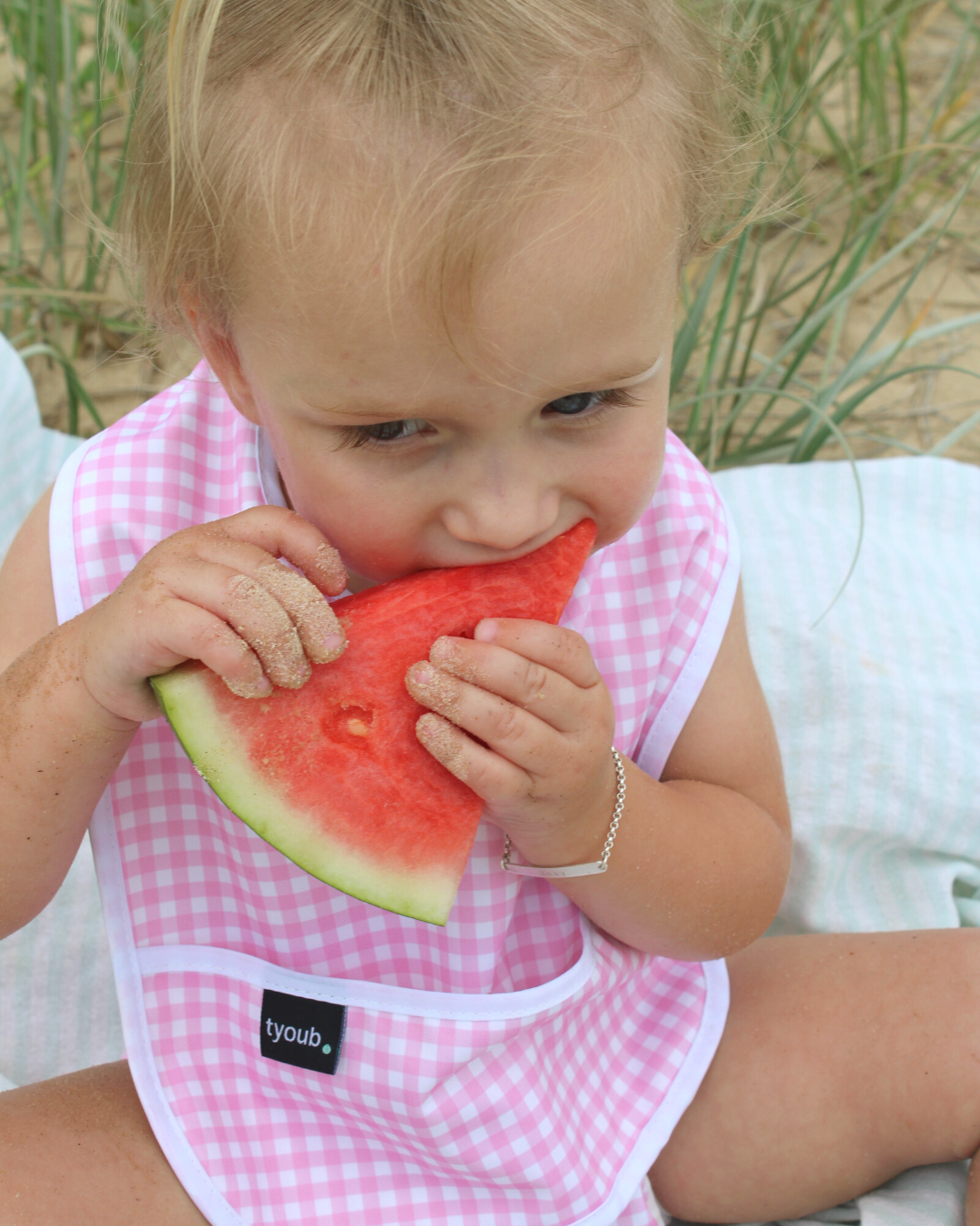 On The Go - Gift Set, Reusable Swim Nappy, Wet Bag and Baby Bib - Pink Check