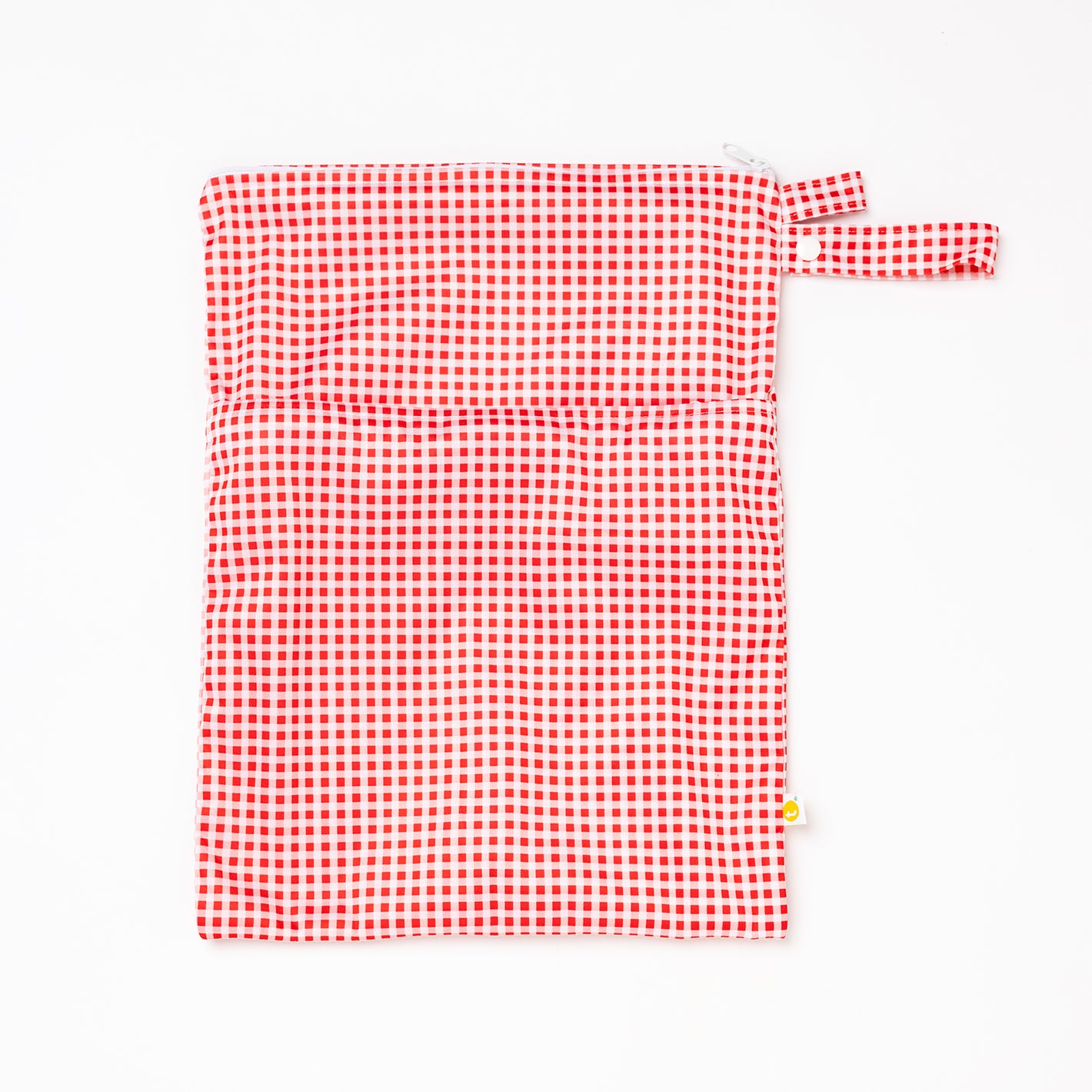 Red and white checkered gingham pattern, big wet bag with double pocket on a white background