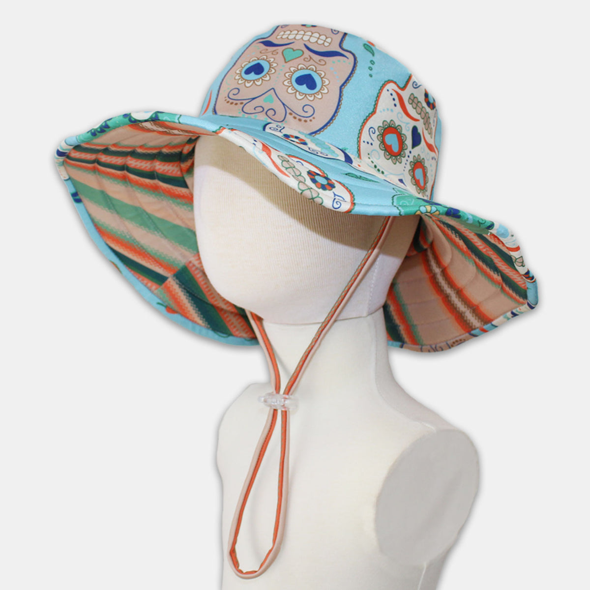 Wide foam brim bucket sun hat for high sun protection. Sun safe big brim junior bucket hat. Reversible summer hat.