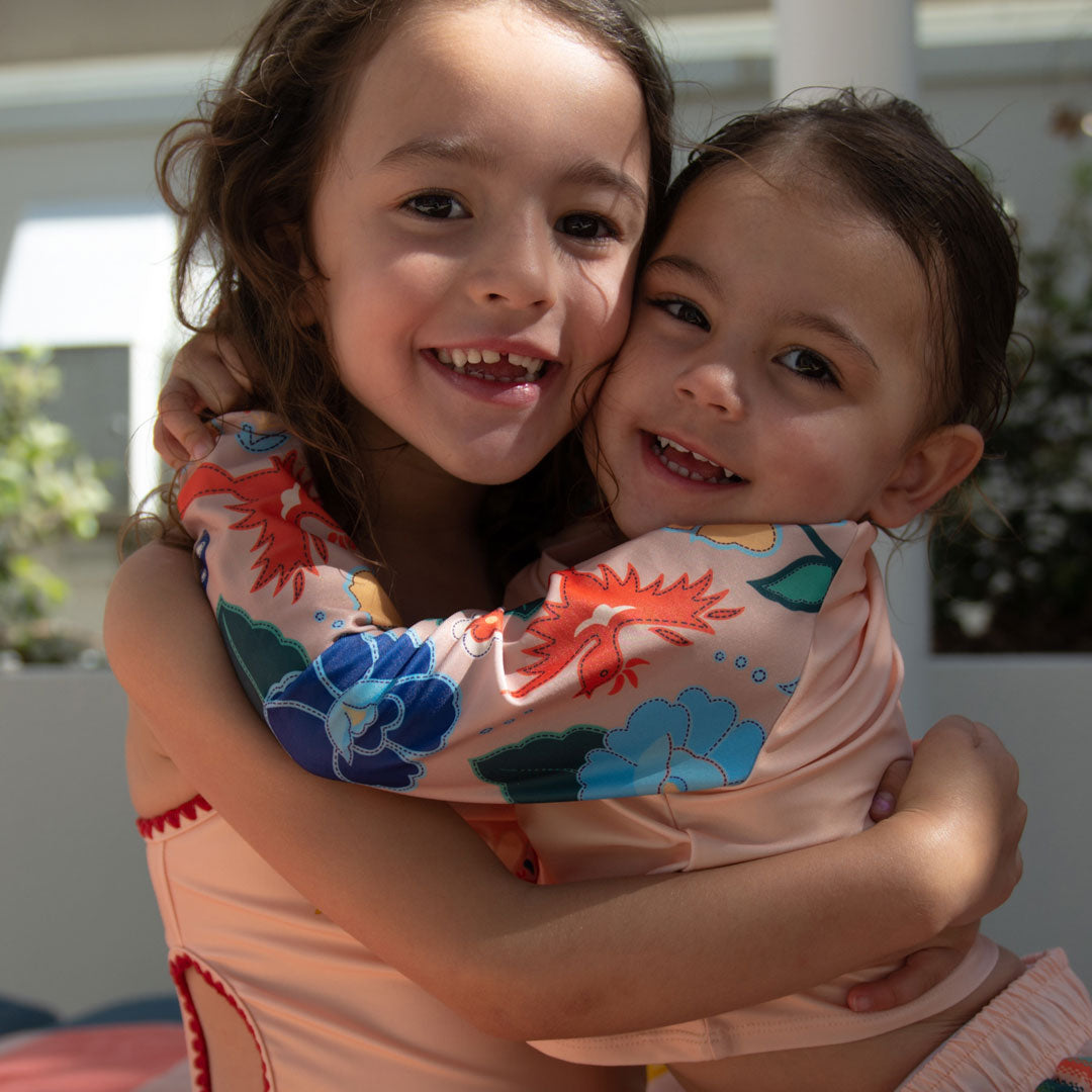 Tyoub Kids Long Sleeved Cropped Rash Vest Phoenix Print | Vanilla