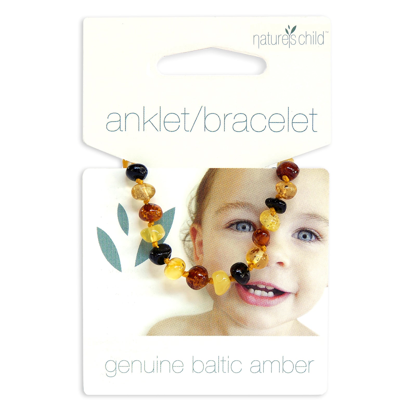 Baby bracelet and anklet by Nature's Child made with genuine baltic amber. Fits a baby from 3 months to 2 years old. Worn by all Australian children. Part of a green parenting style. natural parenting with healing properties. Mixed colours of amber, yellow, cream, red, brown and honey gold colour of rich amber. jewellery for babies, toddlers and children. Natural amber beaded bracelet for infants. 