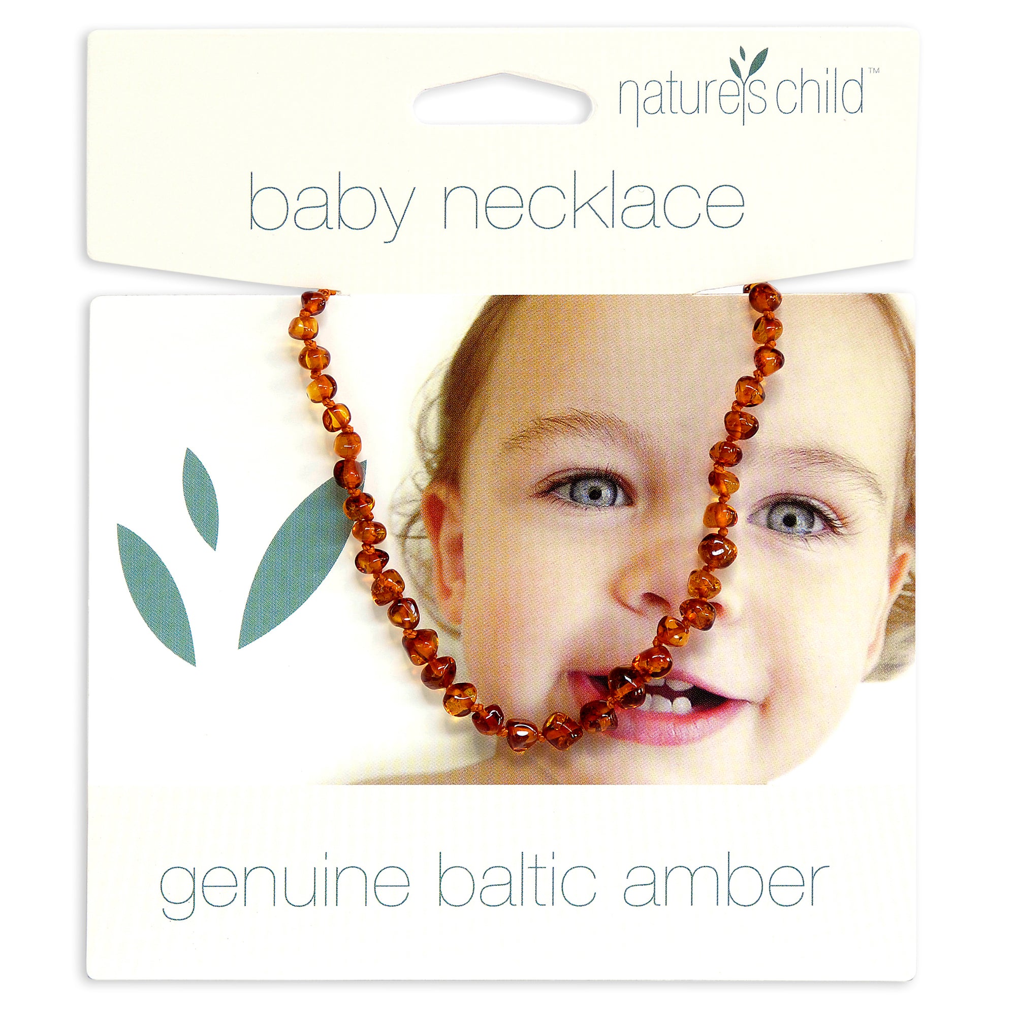 Baby necklace by Nature's Child made with genuine baltic amber. Fits a baby from 3 months to 7 years old. Worn by all Australian children. Part of a green parenting style. natural parenting with healing properties. Cognac honey gold colour of rich amber. jewellery for babies, toddlers and children. Natural amber beaded necklace for infants. 