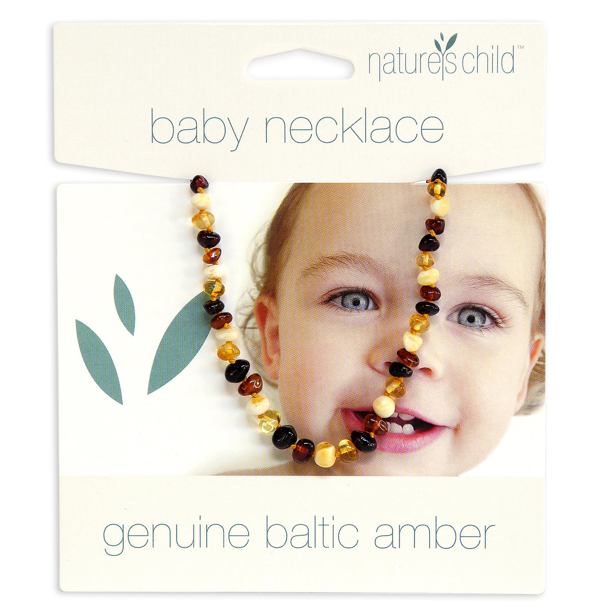 Baby necklace by Nature's Child made with genuine baltic amber. Fits a baby from 3 months to 7 years old. Worn by all Australian children. Part of a green parenting style. natural parenting with healing properties. Mixed colour beads of yellow, brown, red,  honey and gold colour of rich amber. jewellery for babies, toddlers and children. Natural amber beaded necklace for infants. 