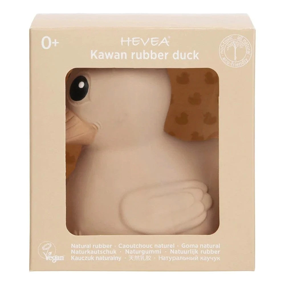 Original  Hevea Kawan Rubber duck. Made with 100% natural rubber, serves three functions; playing, teething, and bathing. Hand-painted to perfection with natural pigments. Soft to touch and squeeze and master their grip. The beak and feet feature a patterned texture suitable for soothing itchy and irritated gums. 